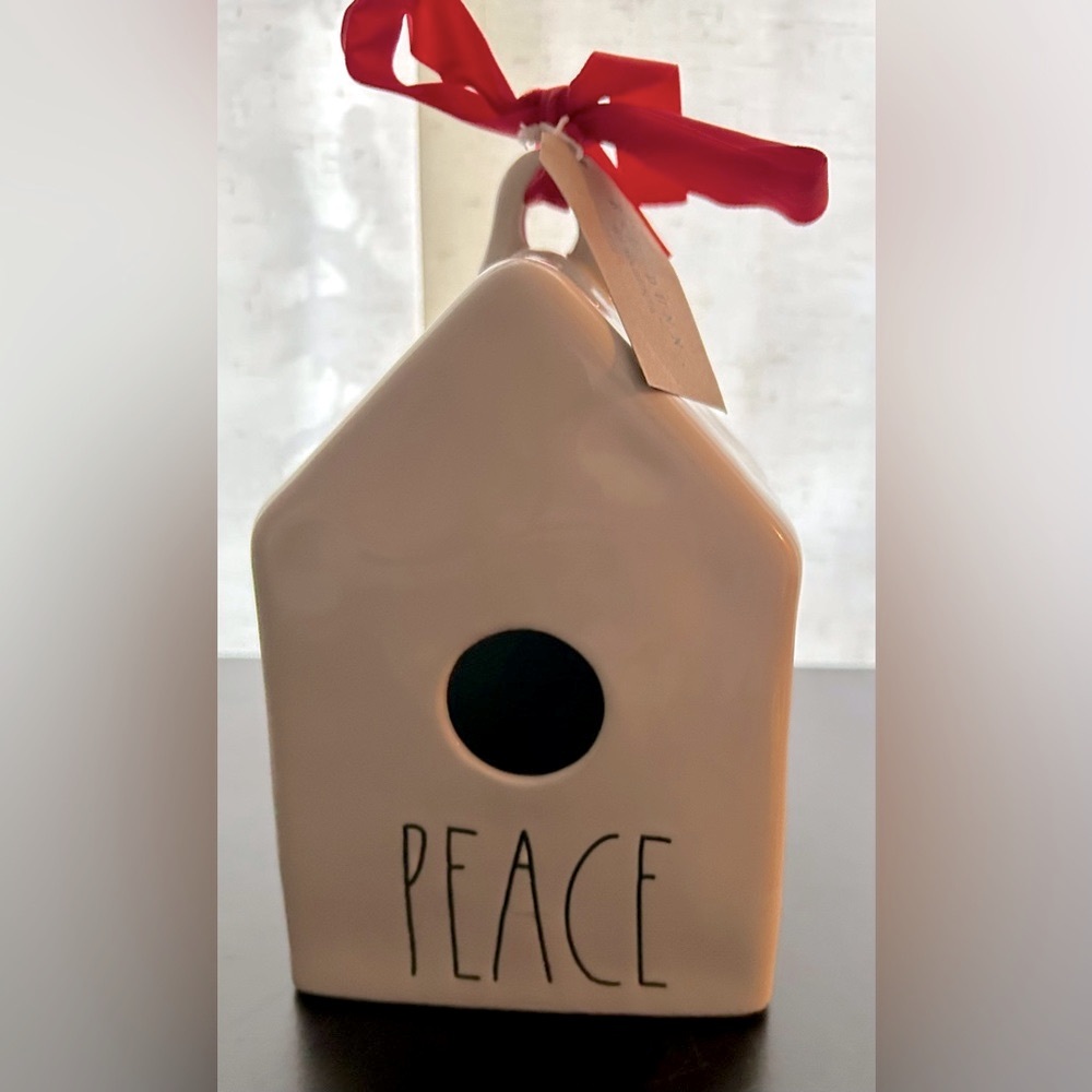 Rae Dunn Ceramic Bird House “Peace” 7.5”x5”